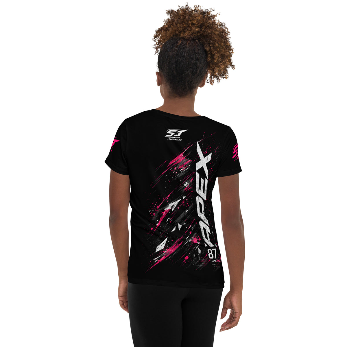 ST-APEX Apex Velocity Damen Performance Shirt in Schwarz, Pink, Rot und Weiss – Produktansicht