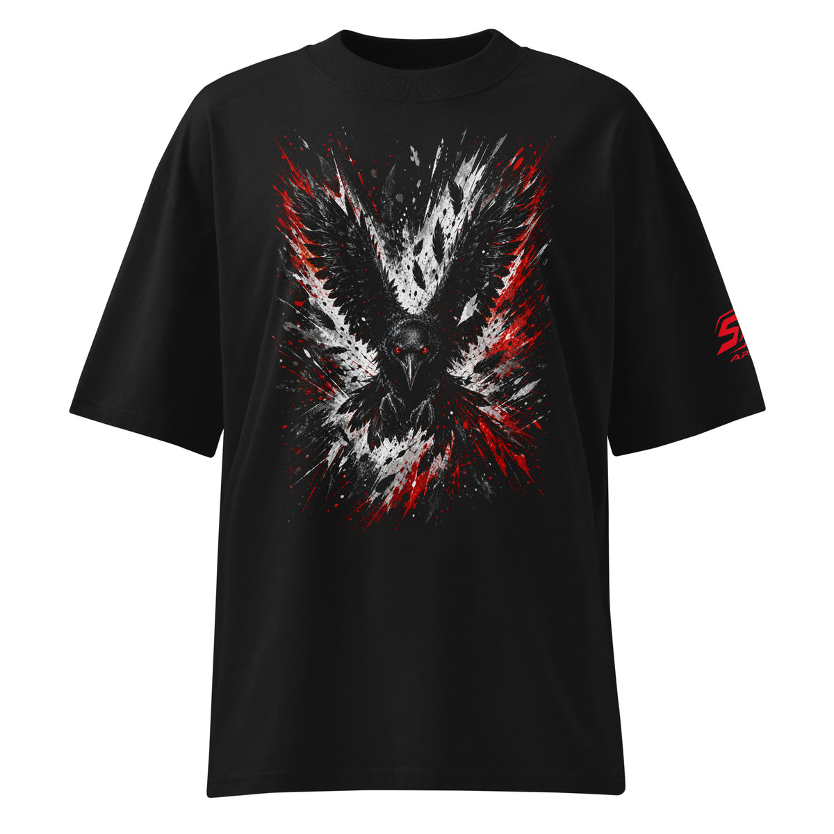 ST-APEX Blackwing 2 Bio-Baumwoll Oversize T-Shirt in Schwarz, Weiss und Rot – Produktansicht