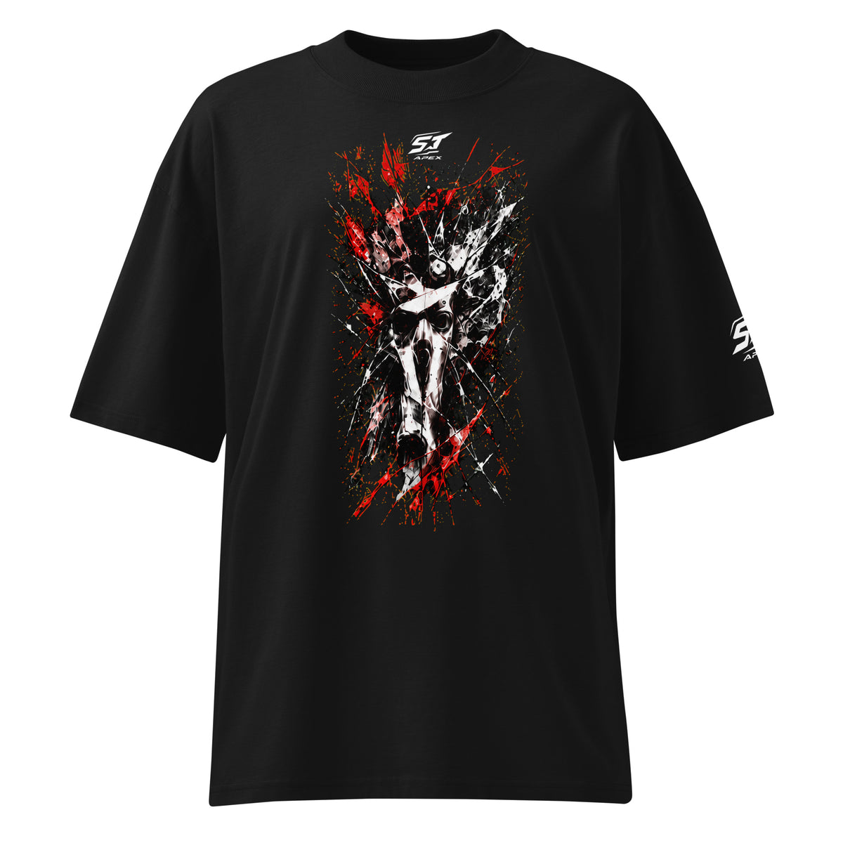 ST-APEX Chaos Core 2 Bio-Baumwoll Oversize T-Shirt in Schwarz, Rot und Weiss – Produktansicht
