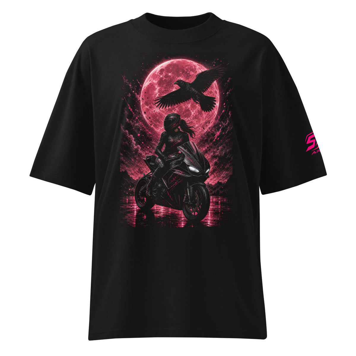ST-APEX Crimson Oracle 2 Bio-Baumwoll Oversize T-Shirt in Schwarz, Crimson-Pink und Weiss – Produktansicht