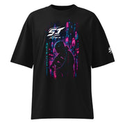 ST-APEX Cyberpunk Shadow 1 Bio-Baumwoll Oversize T-Shirt in Schwarz, Neon-Blau und Pink – Produktansicht