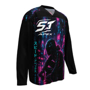 Cyberpunk Shadow Motorrad Jersey von ST‑APEX: futuristisches Neon-Design, lockere Passform und feuchtigkeitsableitendes Material.