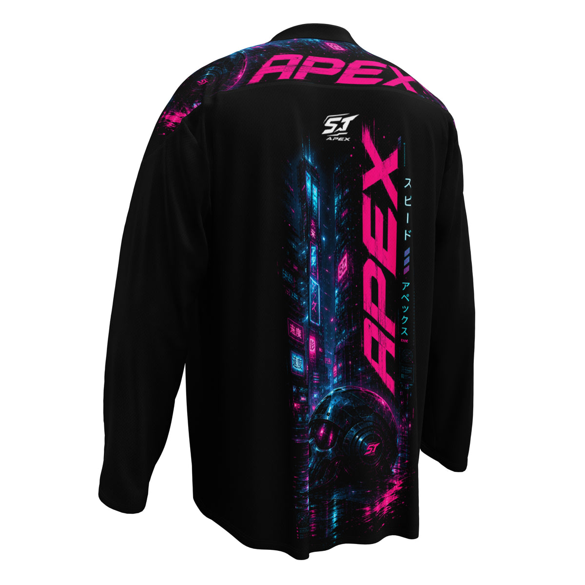Cyberpunk Shadow Motorrad Jersey von ST‑APEX: futuristisches Neon-Design, lockere Passform und feuchtigkeitsableitendes Material.