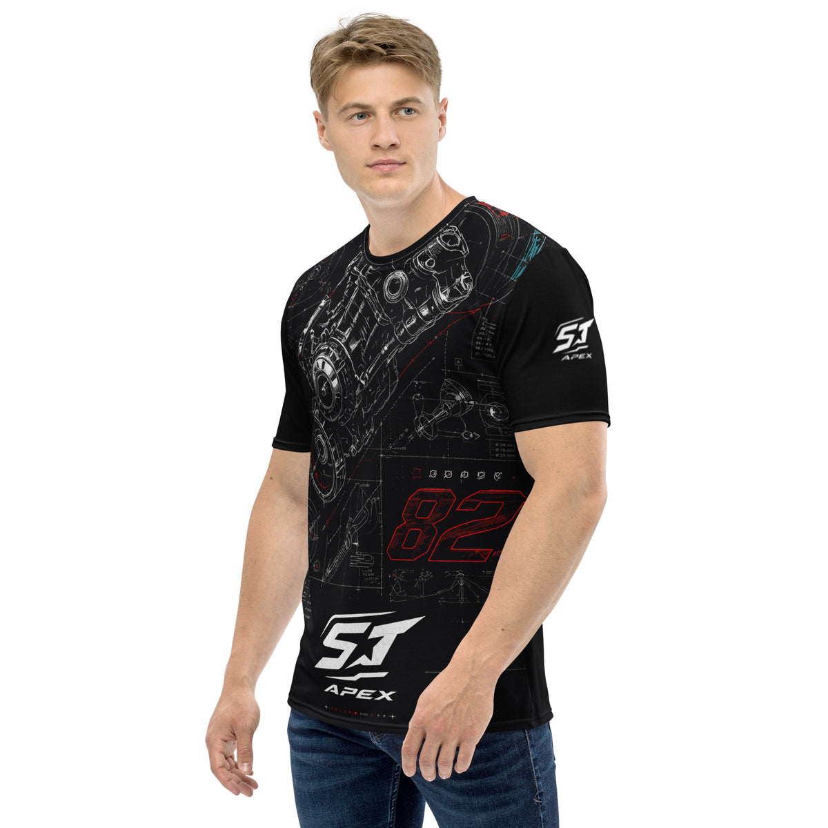 ST-APEX Engineered to Win 3 Unisex Performance Shirt in Schwarz, Dunkelgrau und Rot – Produktansicht