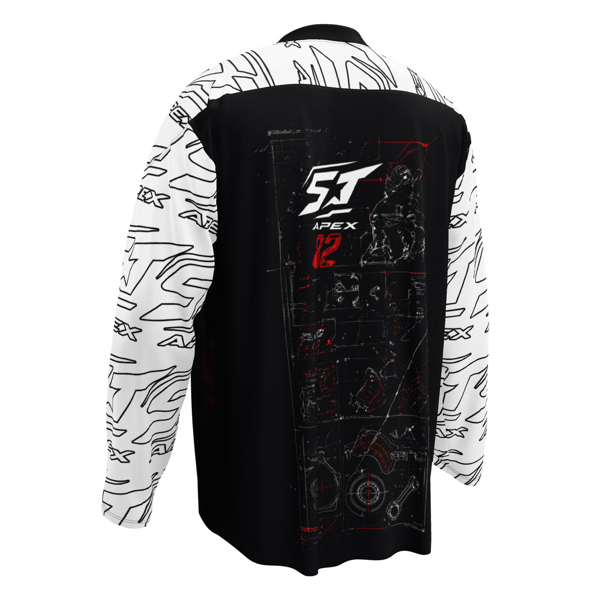 Engineered to Win Motorrad Jersey von ST‑APEX: technisches Motor-Design, lockere Passform und funktionales Material für echte Maschinenfans.