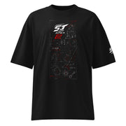 ST-APEX Engineered to win 2 Bio-Baumwoll Oversize T-Shirt in Schwarz, Dunkelgrau und Rot – Produktansicht