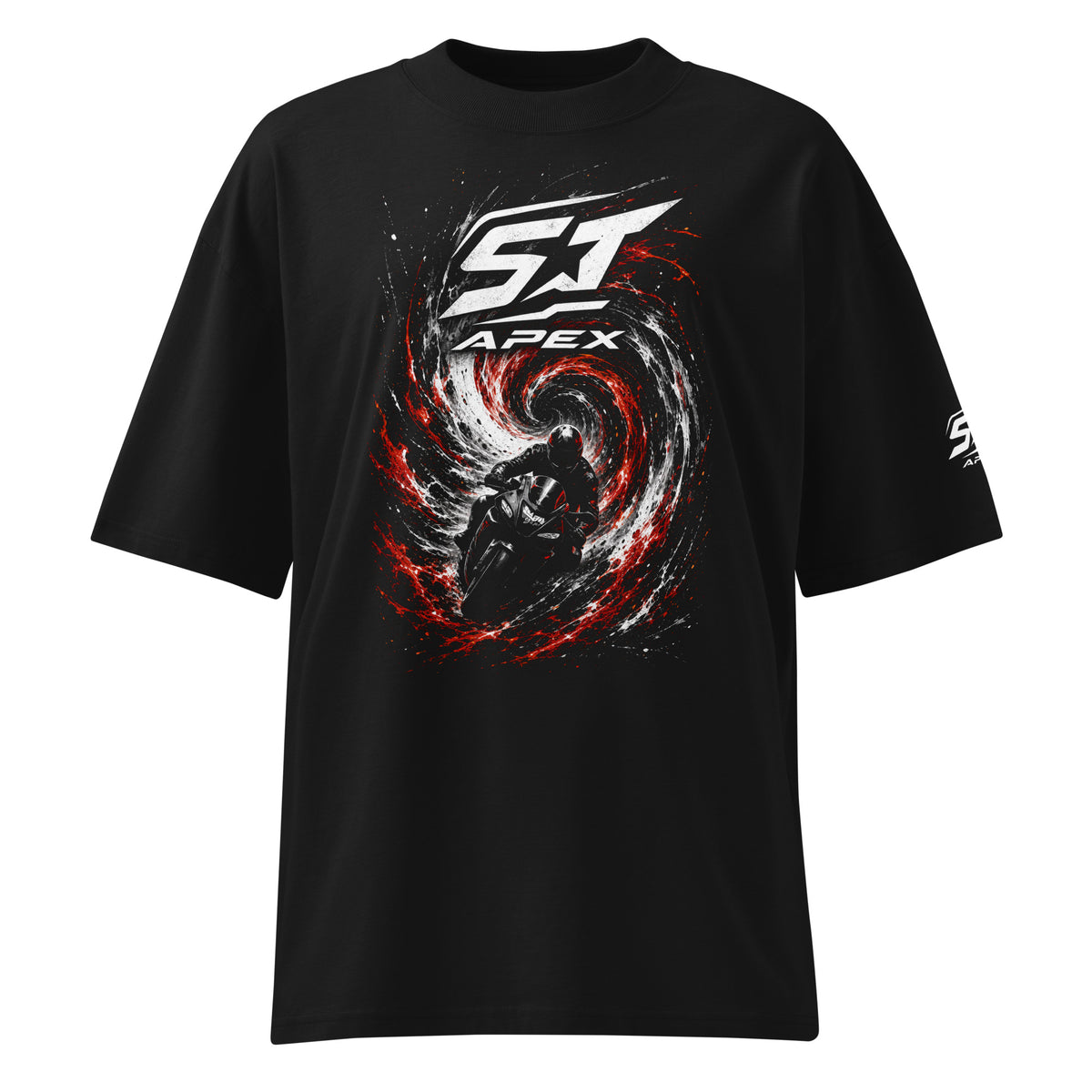 ST-APEX Inferno Vortex 1 Bio-Baumwoll Oversize T-Shirt in Schwarz, Rot und Weiss – Produktansicht