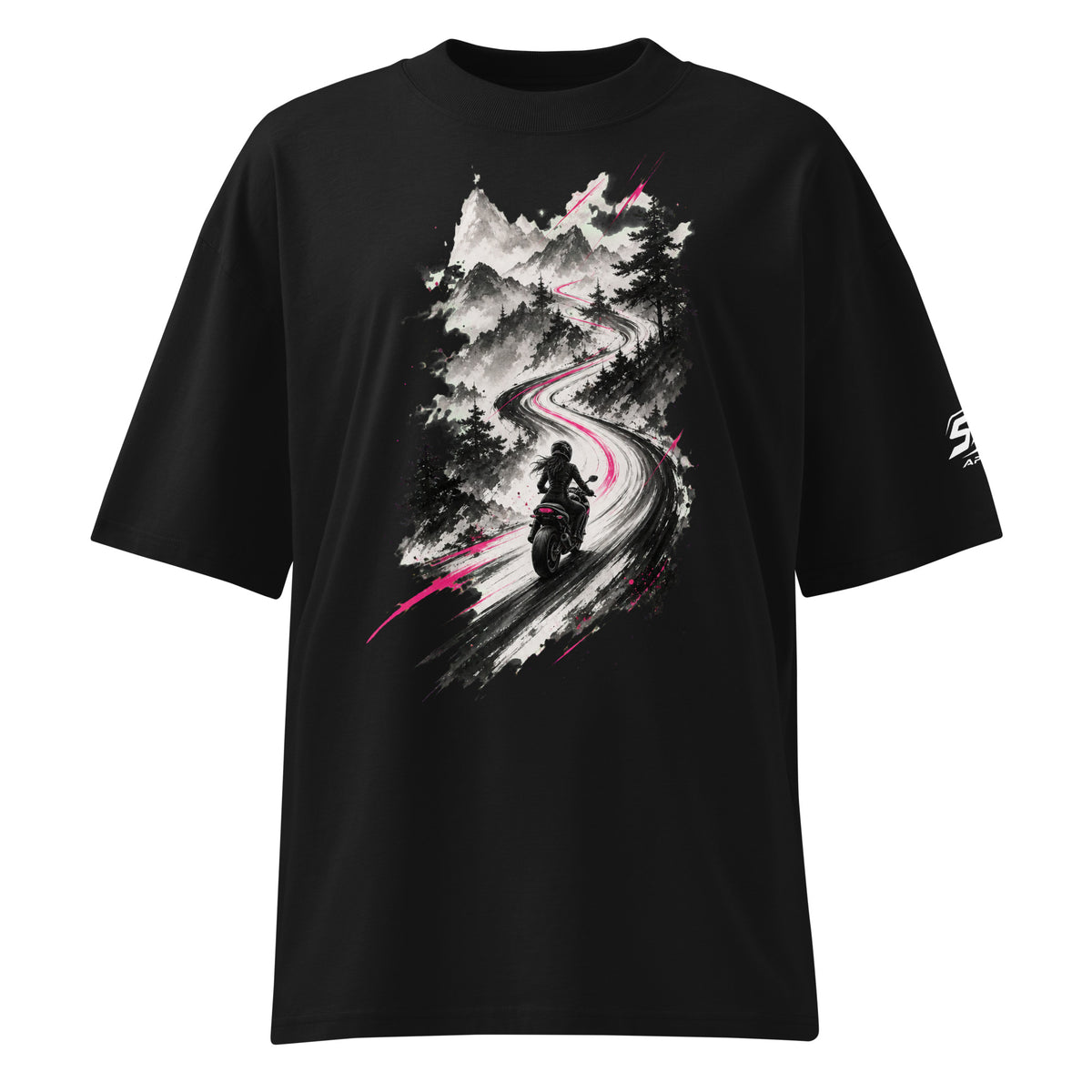 ST-APEX Lost Road Bio-Baumwoll Oversize T-Shirt in Schwarz, Grau und Rot – Produktansicht