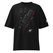 ST-APEX Mechanic Instinct 1 Bio-Baumwoll Oversize T-Shirt in Schwarz, Dunkelgrau und Rot – Produktansicht