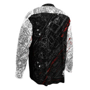 Mechanic Instinct Motorrad Jersey von ST‑APEX: technische Schwarz-Weiß-Grafik, lockere Passform und funktionales Material für Schrauber und Fahrer.