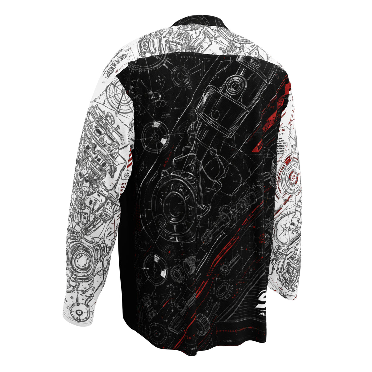 Mechanic Instinct Motorrad Jersey von ST‑APEX: technische Schwarz-Weiß-Grafik, lockere Passform und funktionales Material für Schrauber und Fahrer.