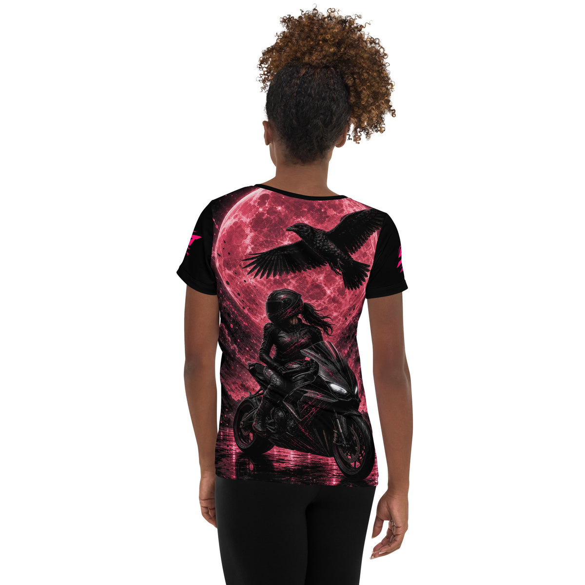ST-APEX Moon Rider Damen Performance Shirt in Schwarz, Pink und Weiss – Produktansicht