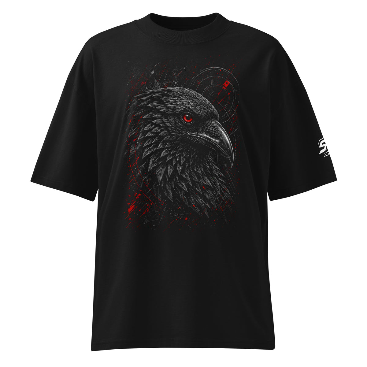 ST-APEX Nevermore 1 Bio-Baumwoll Oversize T-Shirt in Schwarz, Grau und Rot – Produktansicht