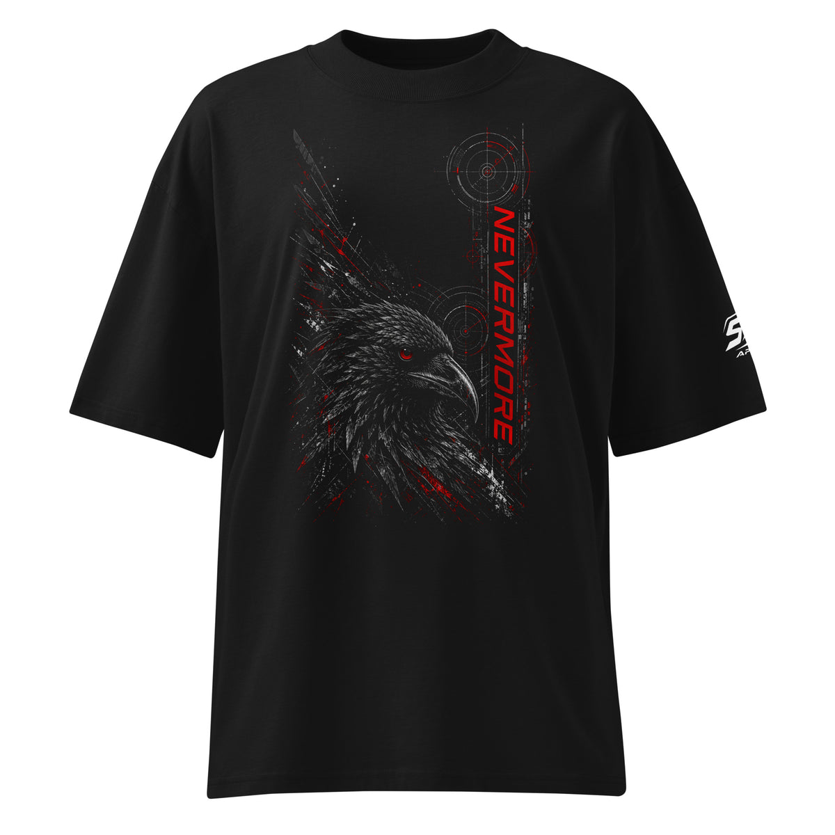 ST-APEX Nevermore 2 Bio-Baumwoll Oversize T-Shirt in Schwarz, Grau und Rot – Produktansicht