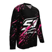 Night Bloom Motorrad Jersey von ST‑APEX: schwarz-pinkes Racing-Design, lockere Passform und feuchtigkeitsableitendes Material. Jetzt entdecken.