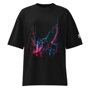 ST-APEX Night Siren 1 Bio-Baumwoll Oversize T-Shirt in Schwarz, Neon-Pink und Blau – Produktansicht