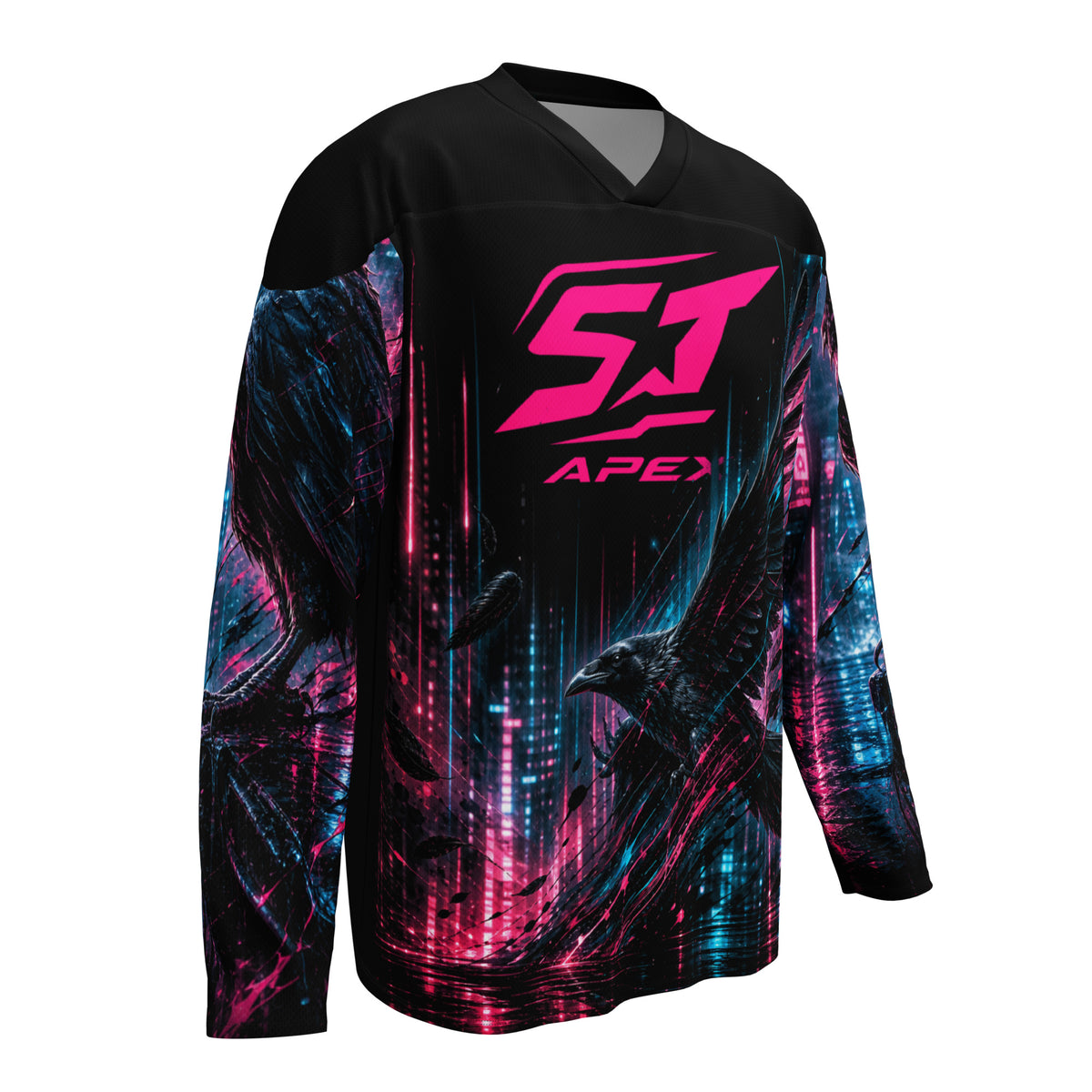 Night Siren Motorrad Jersey von ST‑APEX: futuristisches Neon-Design, lockere Passform und funktionales Material für Nacht, Treffen und Freizeit.