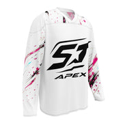 ONI Princess White Edition Motorrad Jersey von ST‑APEX: frisches Weiß-Pink-Design, lockere Passform und feuchtigkeitsableitendes Material.