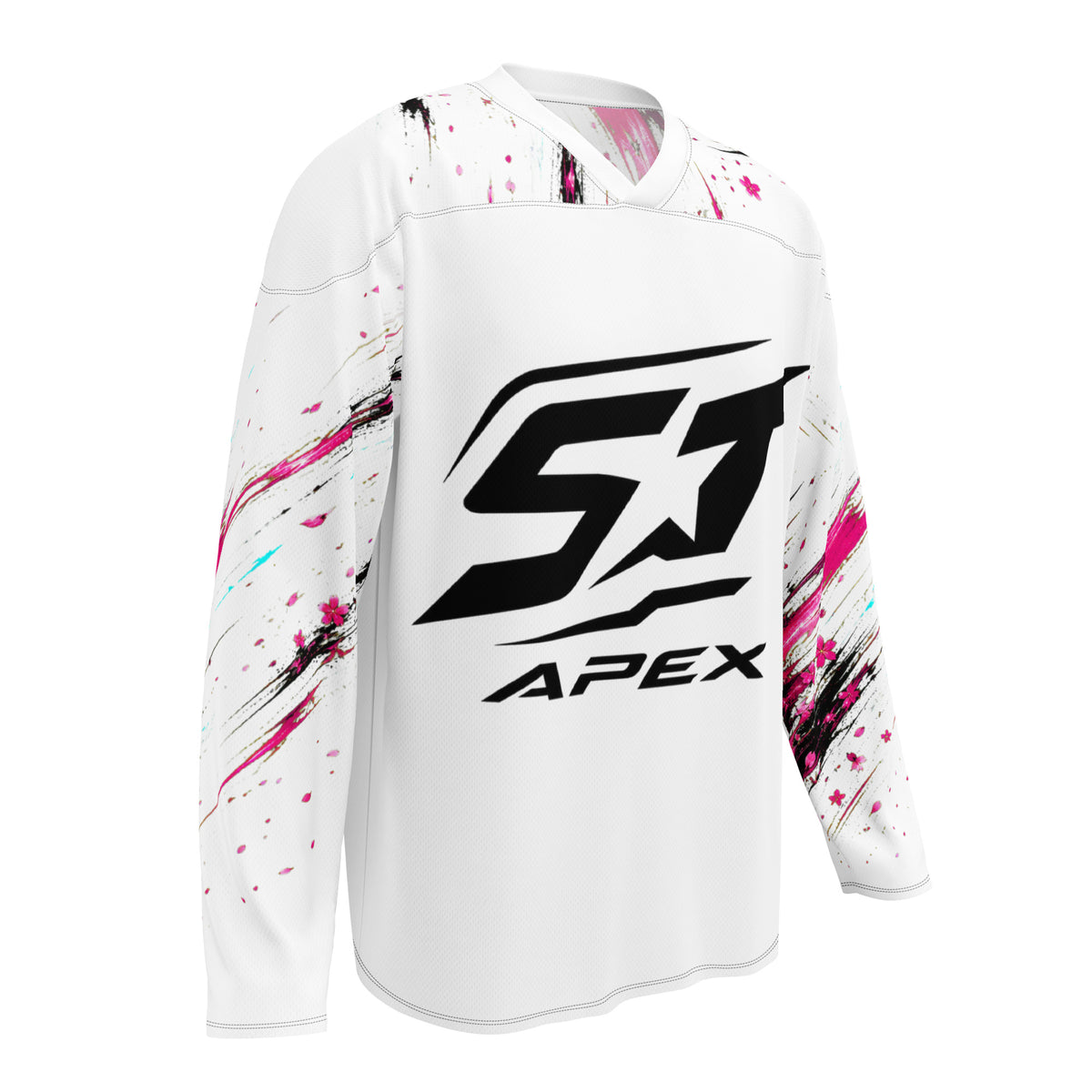 ONI Princess White Edition Motorrad Jersey von ST‑APEX: frisches Weiß-Pink-Design, lockere Passform und feuchtigkeitsableitendes Material.