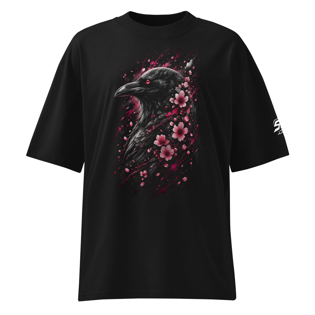 ST-APEX Raven Bloom 2 Bio-Baumwoll Oversize T-Shirt in Schwarz, Grau und Pink – Produktansicht