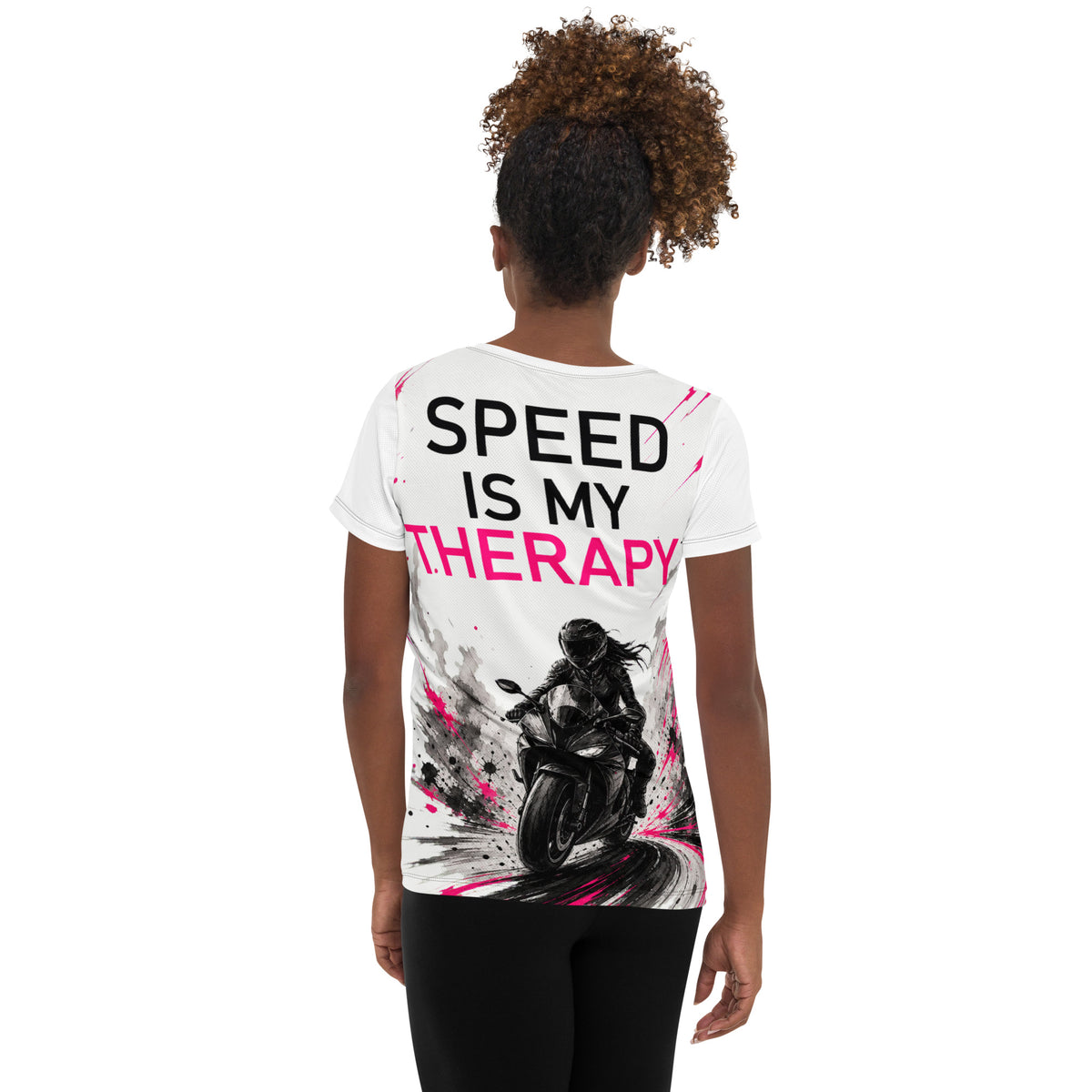 ST-APEX Speed Is My Therapy Damen Performance Shirt in Weiss, Pink und Schwarz – Produktansicht