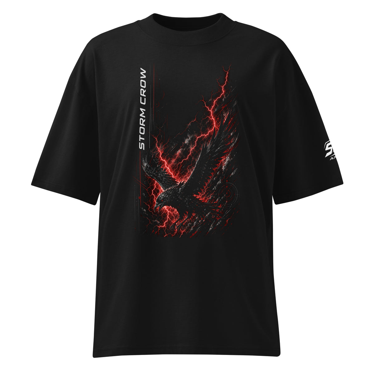 ST-APEX Storm Crow 1 Bio-Baumwoll Oversize T-Shirt in Schwarz, Grau und Rot – Produktansicht