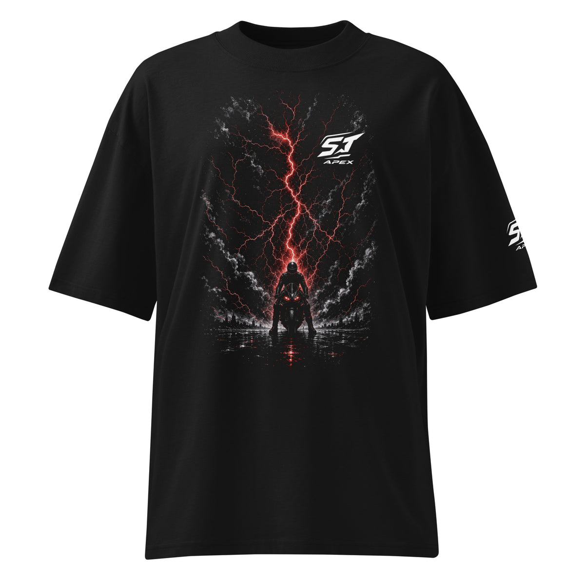 ST-APEX Thunderstorm 2 Bio-Baumwoll Oversize T-Shirt in Schwarz, Rot und Weiss – Produktansicht