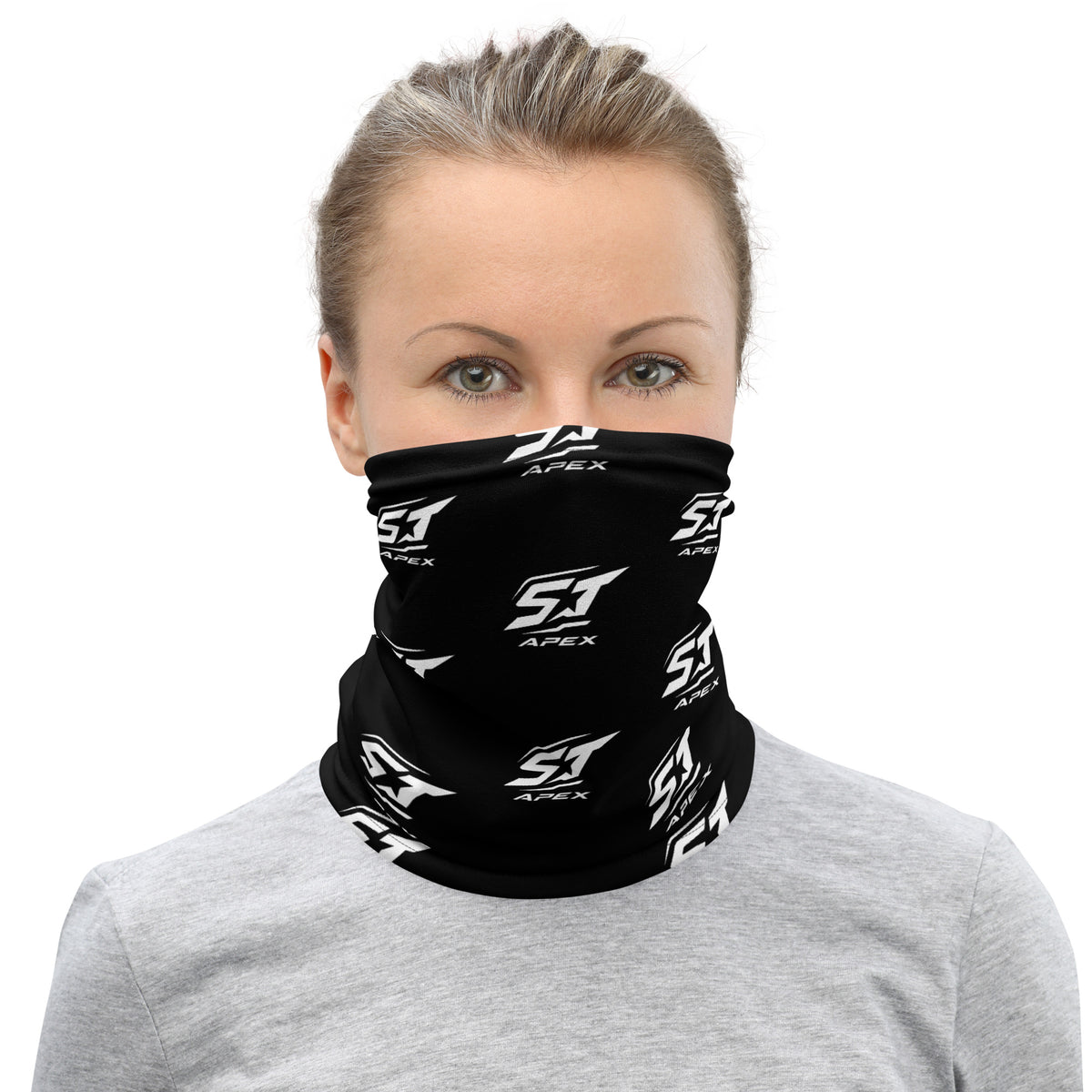 Schwarzes ST-APEX Signature Schlauchtuch mit weißem Logo-Allover-Muster