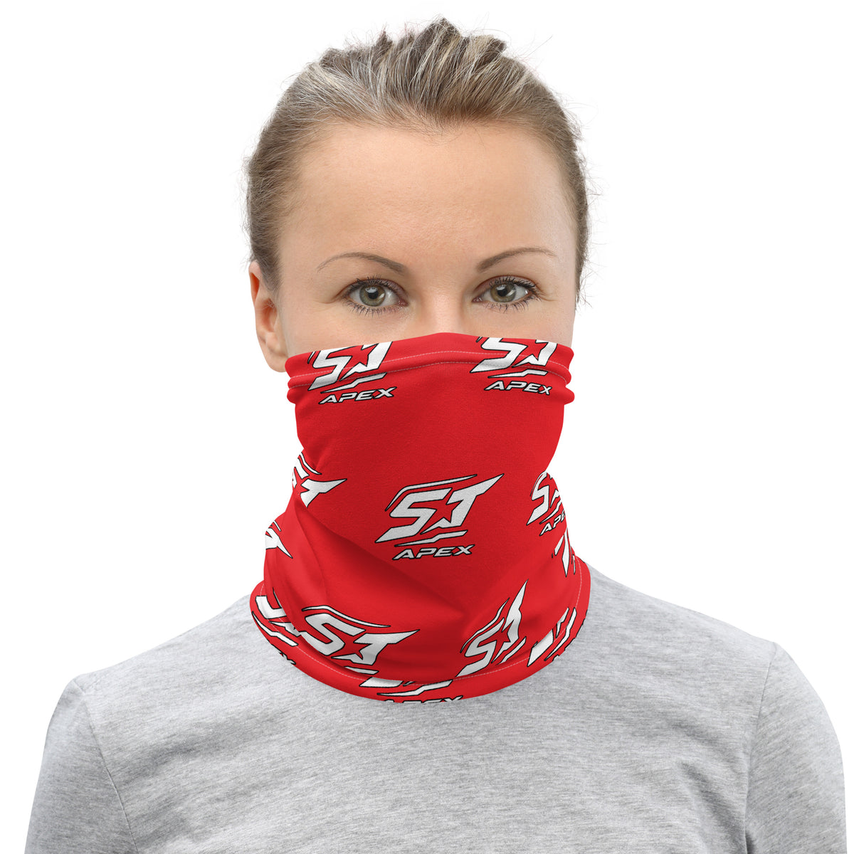 Rotes ST-APEX Signature Schlauchtuch mit weißem Logo-Allover-Muster